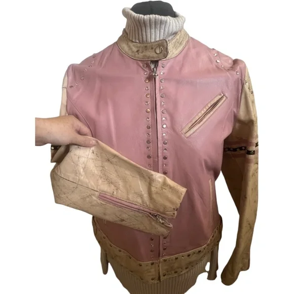 Wilsons Leather Moto Jacket Vintage Rare Biker Woman Distressed XL Pink Tattoo